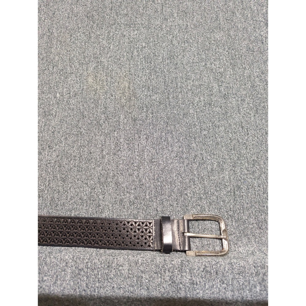 Suzi Roher Dk brown Leather Laser Cut Geometric Floral Belt Silver Buckle 36in